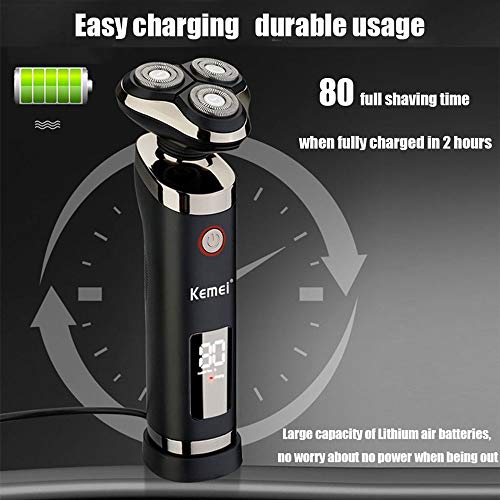 Men's USB Rechargeable Cordless 3D Rotary Electric Razor IPX7 Waterproof LCD Display Shaving Machine Floating Blades Wet and Dry Whole Body Washable Shaver