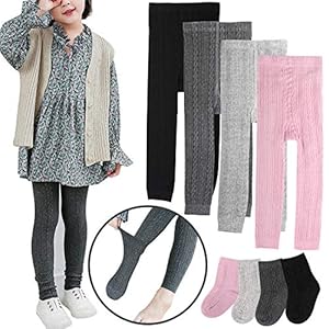 BOOPH Girls Leggings Pants Baby Toddler Footless Knits Tights Stockings - 4 Legging Pants + 4 Pairs Socks