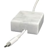 Craftsman Stoneworks Cord Organizer &ndash; Polished Marble Cable Tidy, Single | Handmade polished white marble cord holder keeps a charging cable tidy on your desk. Weighted, non-slip. Single slot.