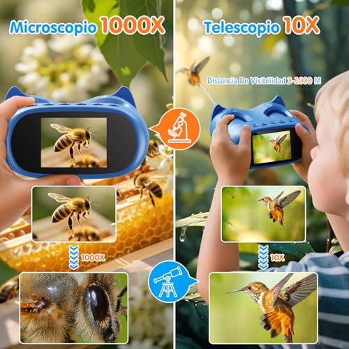 Cheffery 2 in 1 Microscope for Children and Telescope, Children's Digital Microscope with 32GB Memory Card, 1000X Portable Children's Microscope with 2" IPS Screen and 8 LEDs, for Ages 3+
