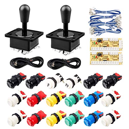 Gamelec 2-Player Arcade HAPP Colored Buttons Joystick Kit Upgrade Version Joysticks Push Buttons on PC Raspberry Pi Retro Pie Video Games MAME Jamma Games