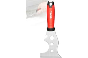 SHALL 8-In-1 Paint Scraper, Stainless Steel Paint Remover Scraper Tool, Putty Knife with Hammer End and Comfort Handle, Metal Spackle Scraper for Removing Drywall Paint, Caulk, Wood, Wallpaper
