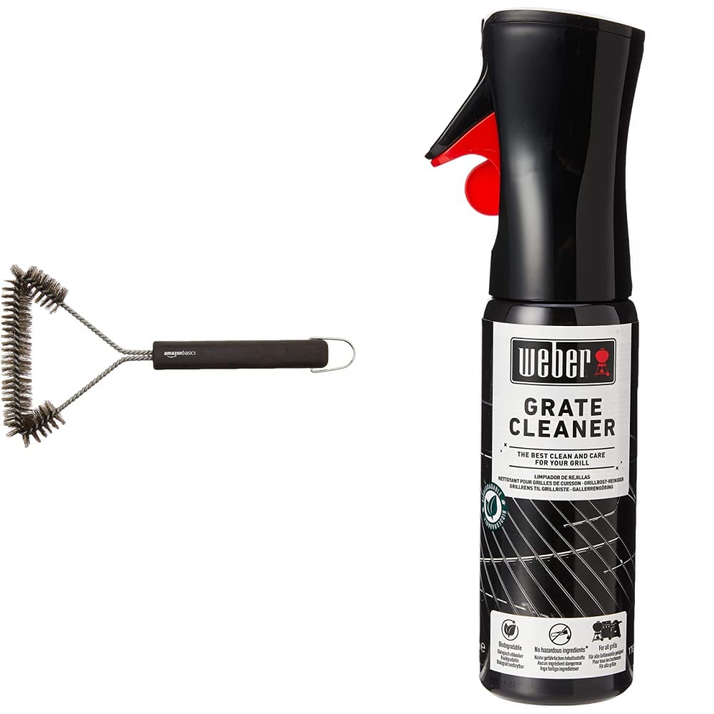 Weber Grate Cleaner, Black & Amazon Basics 12-Inch 3-Sided Grill Brush