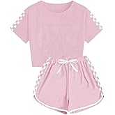 Mukanzy Girls Summer Crop Tops and Shorts Set 2pcs Sports Outfits Clothing Set