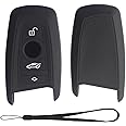 Velsman Compatible with BMW Trapezoid Style Key FOB - 3 Buttons Silicone Case Cover Protector Holder and Wrist Strap (Black)