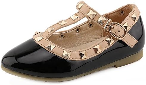 CCTWINS KIDS Toddler Little Kid Baby Girl Studded T-Strap Flat Shoes for Child
