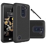 LG K8 Case [Not for LG K8 V LG K8V], LG Escape 3 Case, LG Phoenix 2 Case, OEAGO [Shockproof] Hybrid Dual Layer Defender Protective Case Cover - Black