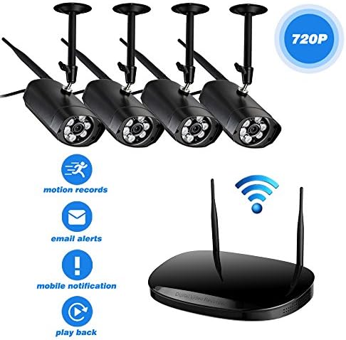 Ipccam 4PCs 720P Outdoor Bullet Camera with 8CH 1080P Output WiFi Wireless Security CCTV Surveillance System Network Video Recorder NVR Kit 25M Infrared Radiation IR Night Vision (No Hard Drive)