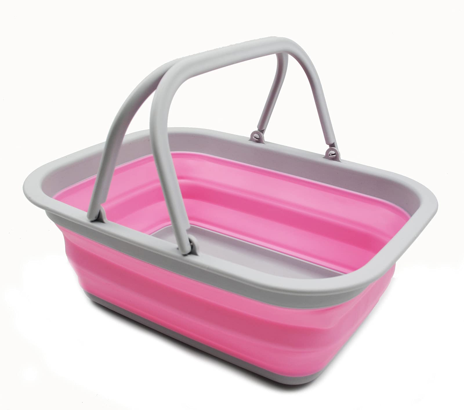 SAMMART 9.2L Collapsible Tub with Handle - Portable Outdoor Picnic Basket/Crater - Foldable Shopping Bag - Space Saving Storage Container (Grey/Pink, 1) — image 1