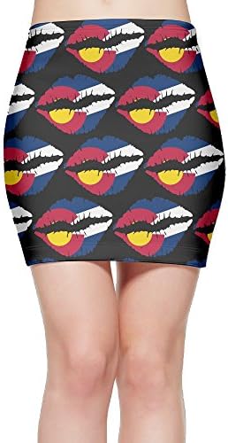 Flag Map Of Colorado Lips Womens Ease In To Comfort Stretchable Above The Knee Stretch Slim Skirt