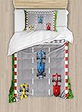 Lunarable Cartoon Duvet Cover Set, Car Race Formula
