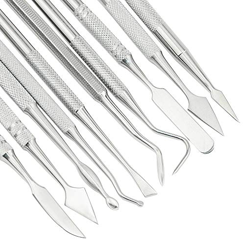 TOVOT 10-Piece Stainless Steel Double-Sided Wax Carvers Set Tools Clay Pottery Sculpture Tools Dental Instrument Kits (Silver-2)