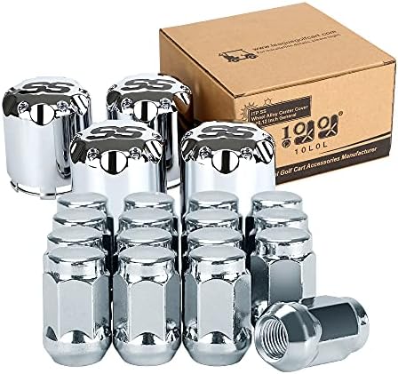 10L0L Golf Cart SS Wheel Center Cap Cover 4 PCS and Chrome Wheel Lug Nut 16 PCS