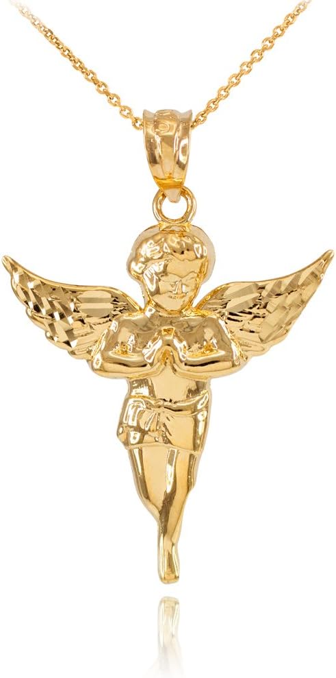 10K Yellow Gold Angel Heavenly Guardian Pendant Necklace - Choice of Length