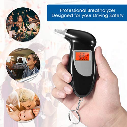 Breathalyzer, Portable Keychain Breath Alcohol Tester for Driver, Highly-Accurate Result Digital Battery Power with 5 Mini Mouthpieces