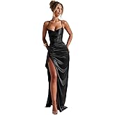 Dymaisei Satin Prom Dresses for Women 2025 Spaghetti Strap Mermaid Bridesmaid Dress with Slit Long Ruffle Formal Gown