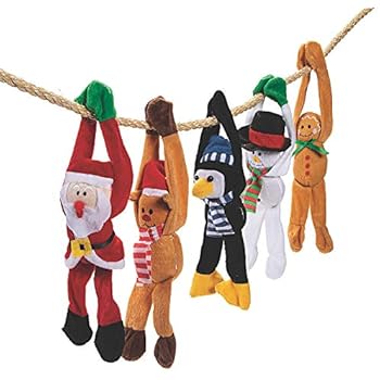 Fun Express Christmas Holiday Long Arm Plush Character Assortment (Set of 12) Stuffed Animal Toys and Stocking Stuffers