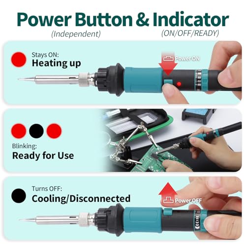 YIHUA 947-IX Electronic Soldering Iron Kit with Adjustable Temperature 220~480°C, Electric Soldering Iron Ignition Button Temperature Controlled ESD-Safe with 5 Soldering Tips Holder (EU PLUG)