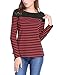 Allegra K Women's Long Sleeve Tops Slim Fit Round Neck Top Spring Fall Trendy Casual Striped Shirt Large Red