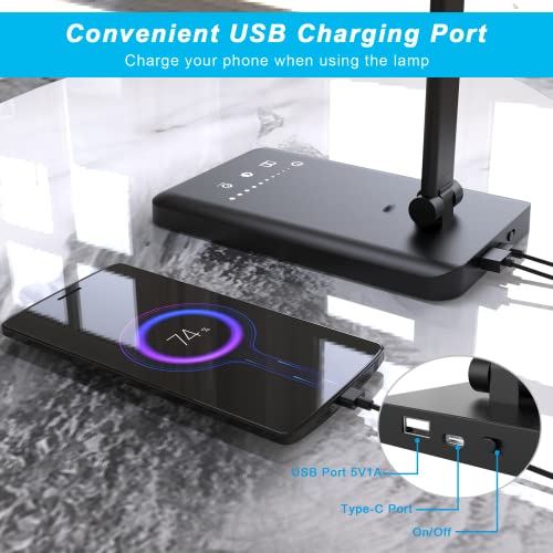 Aourow Desk Lamp LED Dimmable: Table Lamp with 5 Light Color and 5 Brightness Levels,Eye-Protection Table Light with USB Charging Port for Smartphone,Bedside Lamp with Touchscreen for Office,Children
