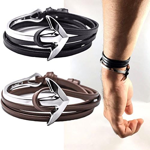 TobiNCraft Adjustable Unisex Maritime Silver Anchor - Cuff Bracelet - Alloy Leather Bangle (Green)