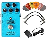 MXR M234 Analog Chorus Effects Pedal BUNDLE with AC/DC Adapter Power Supply for 9 Volt DC 1000mA, 2 Patch Cables and 6 Assorted Dunlop Guitar Picks