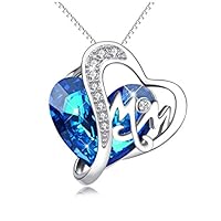 AOBOCO Mom Necklace 925 Sterling Silver Pendant Necklaces with Blue Heart Swarovski Crystals Jewelry for Mom Birthday Gift Mother in Law Gifts for Mother-to-be Grandmom