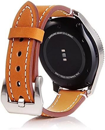 Compatible With Samsung Gear S3 Watchbands,Fit S3 Frontier/Classic Watch Band 22mm Genuine Leather Strap Soft Replacement Wristband Bracelet Strap with Stainless Steel Buckle Clasp (22mm Band, Brown)