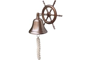 The Metal Magician Steering Wheel Wall Mounted Solid Brass Bell for Dinner, Indoor, Outdoor, School, Bar, Reception & Church - 4 Inch