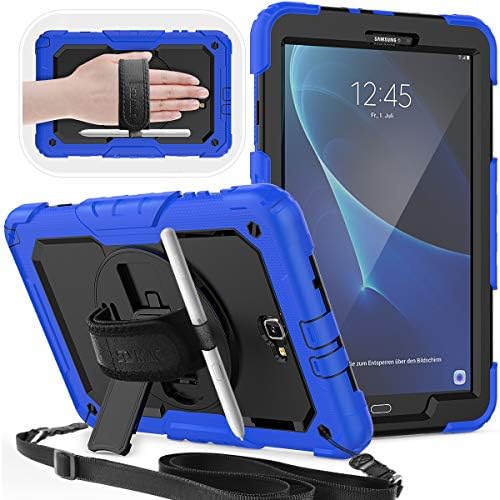 SEYMAC Galaxy Tab A6 10.1 Case, SM-T580/T585/T587 Case, Full Body Rugged Protective Case with Shoulder Strap/Hand Strap/Stand/Pen Holder for Samsung Galaxy Tab A 10.1 Case(Blue/Black)