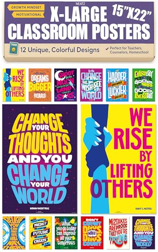 Neatz Poster con mentalità della crescita, decorazione per classe, per scuole superiori, scuole medie, università e ufficio a casa, set di 12 poster motivazionali, 38,1 x 55,9 cm, perfetti come
