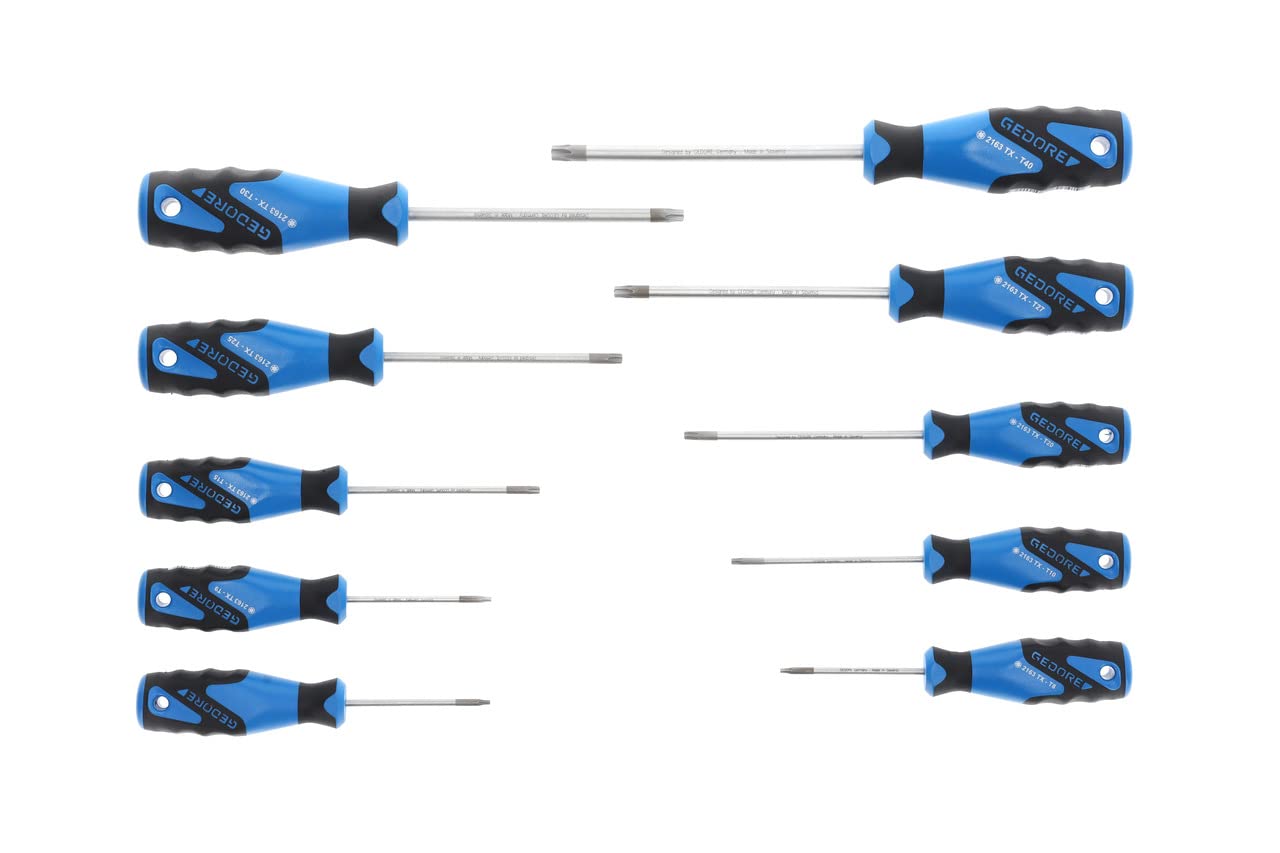 GEDORE 10-piece Screwdriver set, Screwdriver set for Torx screws, 3-component handle, Tool, 2163 TX-010