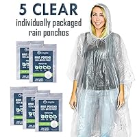 Lingito 5 Clear Emergency Rain Ponchos for Adults, Thicker, 100% Waterproof Emergency Rain Poncho- for Amusement Parks, Hikes, Camping and Concerts