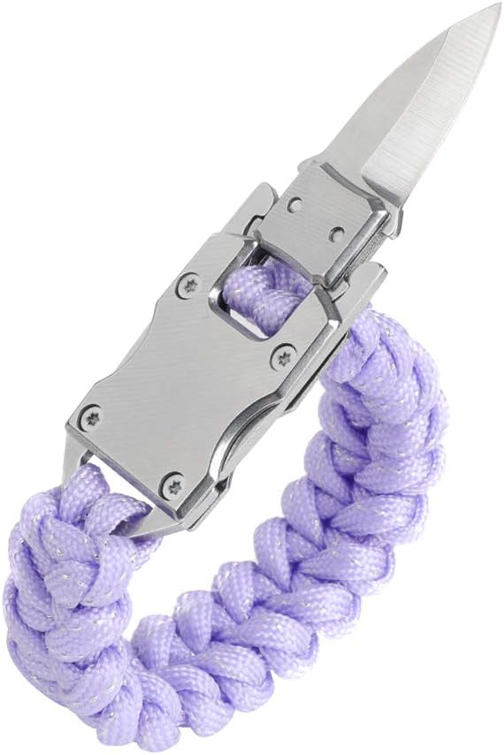 Paracord Knife Bracelet Survival Cord Bracelets, Emergency Tactical EDC Paracord Bracelet,Survival Gear Kit for Hiking Traveling Camping, Best Gift for Men & Women (Light Purple): Clothing