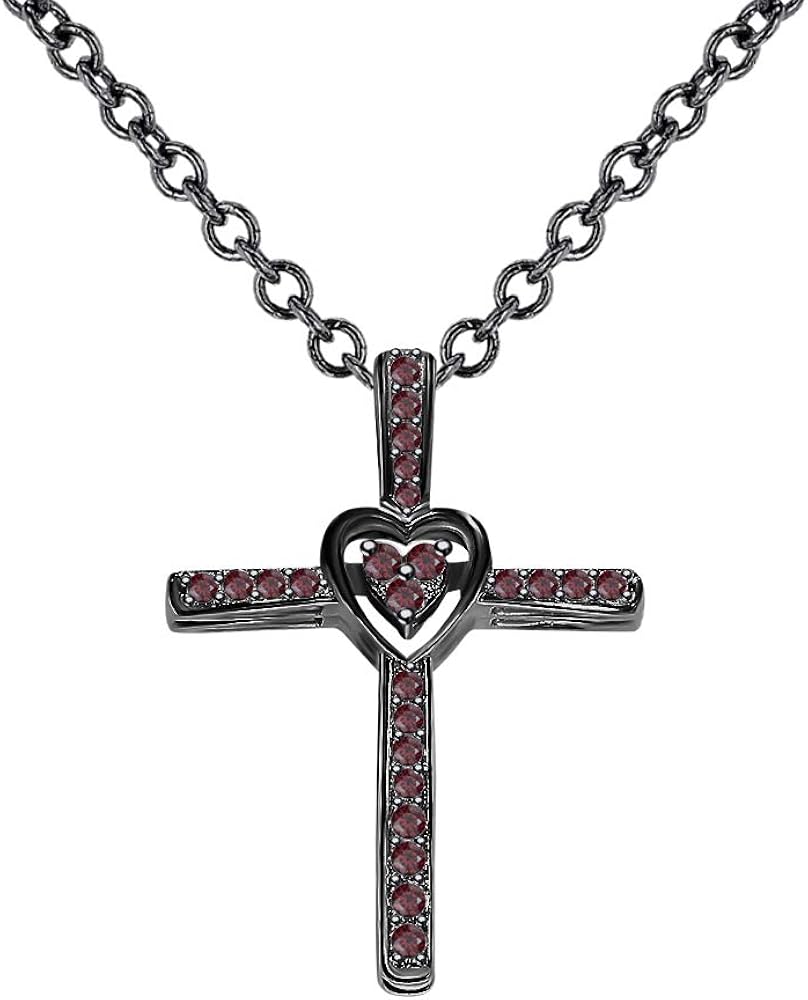 RUDRAFASHION Dainty Cross Heart Pendant Necklace in 0.45 Ct
