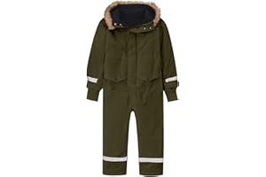 Boys Girls One-Piece Snowsuits Zip Up Puffer Waterproof Hooded Ski Suits Teen Fashion Winter Warm Outdoor Jumpsuit