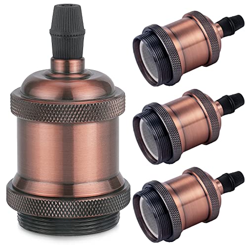 513vR03QwJL Dicuno E27 Vintage Solid Lampenfassung, Aluminium &Amp; Keramik Lampenhalter, E27 Sockel Für Glühbirne, Antiker-Look Für Wand-, Tisch- &Amp; Deckenleuchte, Diy Zubehör, Red Copper, 4Er Pack