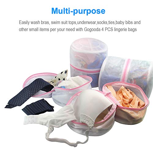 GOGOODA 4 Pcs Laundry Bag for Bras, Bra Washer Protector, Bra Lingerie Wash Bag with AUTO Lock Design Zipper (Pink)