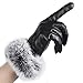 FAPIZI Women Lady Black Leather Gloves Autumn Winter Warm Mittens