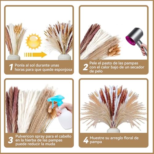 120PCS Decoración de Hierba de Pampas Secas Naturales,Colas de Conejo de Hierba Natural de la Pampa,Decoraciones de Hierba de Pampa Seca,Ramo de Hierba Carrizo para Sala de Estar,Cocina,Boda,Fiestas