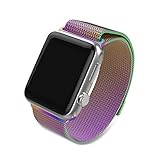 Blesihu Watch Band for Apple Watch,Stainless Steel Magnetic Closure Clasp Milanese Milanese Loop Mesh Band for Apple Watch Sport Rainbow 38mm