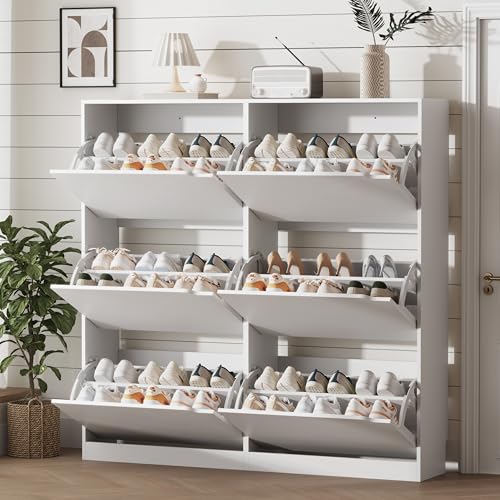 Xixini Shoe Storage Cabinet for Entryway with 6 Flip Drawers, Sturdy Wood