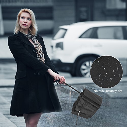 Miserwe Umbrella 12 Ribs with Teflon Coating Umbrella Windproof Lengthened Handle Travel Umbrella with Auto Open Close Button and Free Upscale Leather Cover (Black) - Thumbnail 5