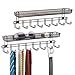 mDesign Closet Wall Mount Men's Accessory Storage Organizer Rack - Holds Belts, Neck Ties, Watches, Change, Sunglasses, Wallets - 8 Hooks and Basket - 2 Pack - Bronze