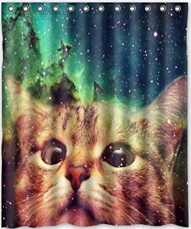 Star Galaxy Outer Space Cool Cat Waterproof Fabric Polyester Bathroom Shower Curtain 60"(w) x 72"(h)