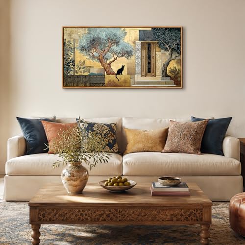SERIMINO Modern Living Room Decoration Paintings, Large Decorative Canvas, Vintage Decorative Sheets, Landscape Paintings Artistic Bedrooms, Hallways, Dining Room Room 50 x 100 cm | Patio Tonos Dorados, Lona Mate, Impresión Hd, Instalación Sencilla, Multi Espacios
