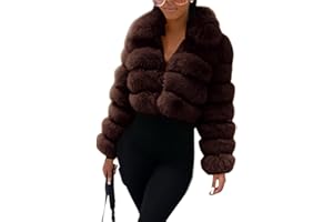 loveimgs Women Fluffy Faux Fur Coat Cropped Jacket Puffer Jacket Zip Up Winter Warm Fuzzy Teddy Jacket