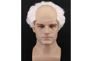 yuehong Short Gray Old Men Wig Fluffy Bald Head Wig Synthetic Halloween Costumes Cosplay Wigs (White)