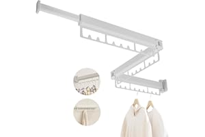 JOOM Drying Rack Clothing, Clothes Drying Rack Suitable for Laundry Room and Indoor as Outdoor, with Foldable Features, Wall Mounted Drying Rack, Retractable Clothesline with 30 Windproof Hooks (White)