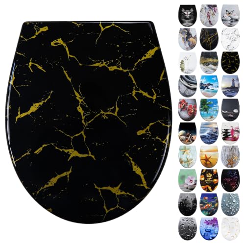 Fanmitrk Toilettendeckel, WC Sitz mit Absenkautomatik, Klodeckel mit Schnellverschluss, Duroplast Toilettensitz mit Motiv, Klobrille Montage von oben,